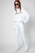 Felpa Sanchi Amour wings - Felpa in cotone bianco con cappuccio e stampa Amour multicolore da donna.