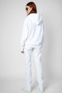 Felpa Sanchi Amour wings - Felpa in cotone bianco con cappuccio e stampa Amour multicolore da donna.