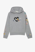 Felpa Georgy Multicusto Heart - Felpa con cappuccio in cotone grigio con lettere effetto patch donna