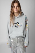 Felpa Georgy Multicusto Heart - Felpa con cappuccio in cotone grigio con lettere effetto patch donna
