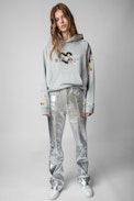 Felpa Georgy Multicusto Heart - Felpa con cappuccio in cotone grigio con lettere effetto patch donna