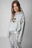 Felpa Georgy Multicusto Heart - Felpa con cappuccio in cotone grigio con lettere effetto patch donna