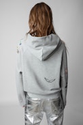 Felpa Georgy Multicusto Heart - Felpa con cappuccio in cotone grigio con lettere effetto patch donna