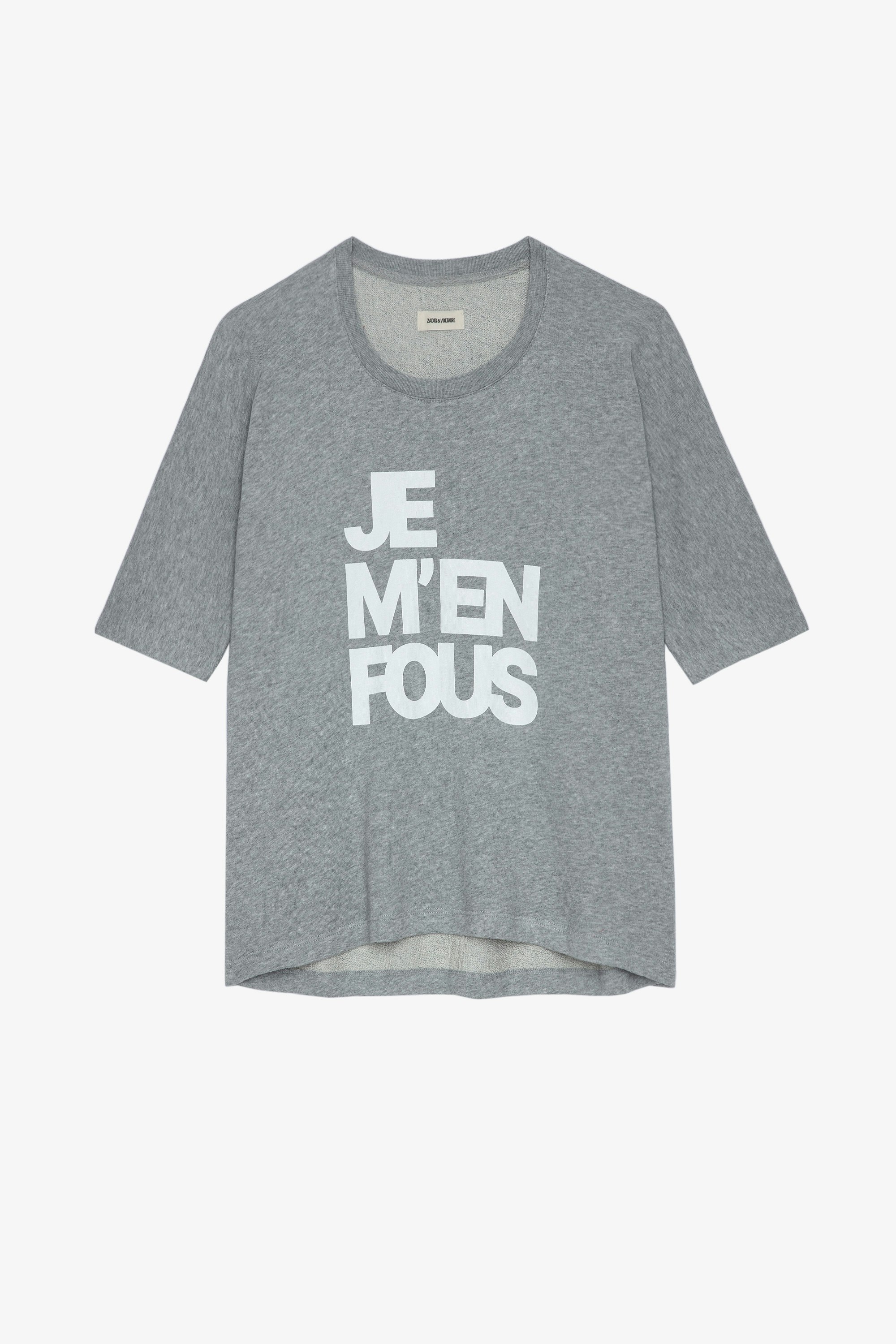 Portland JMF Sweatshirt Women’s grey marl cotton sweatshirt with “Je m’en fous” slogan