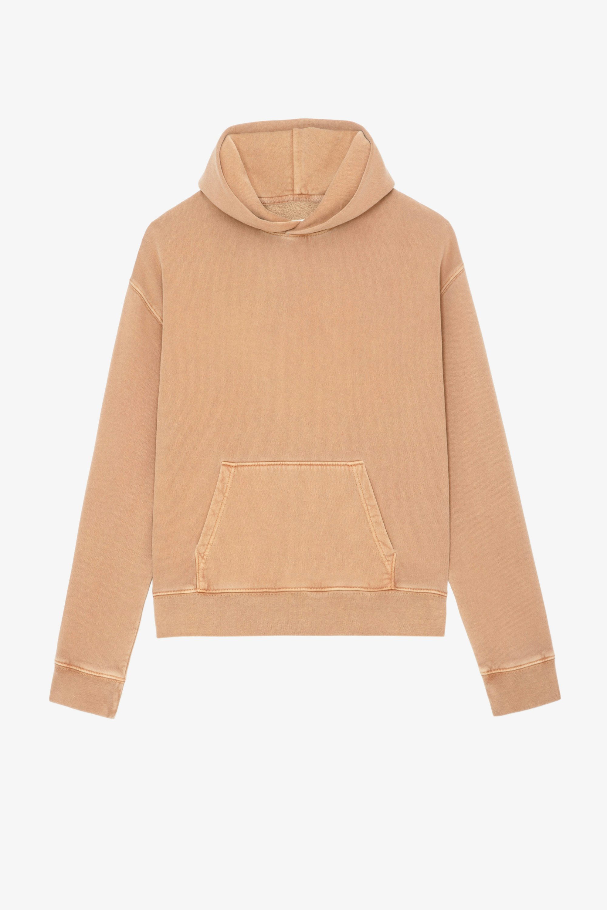 Mona Glitter Sweatshirt Women’s Glitter cognac cotton hoodie with “Je m'en fous” slogan on the back