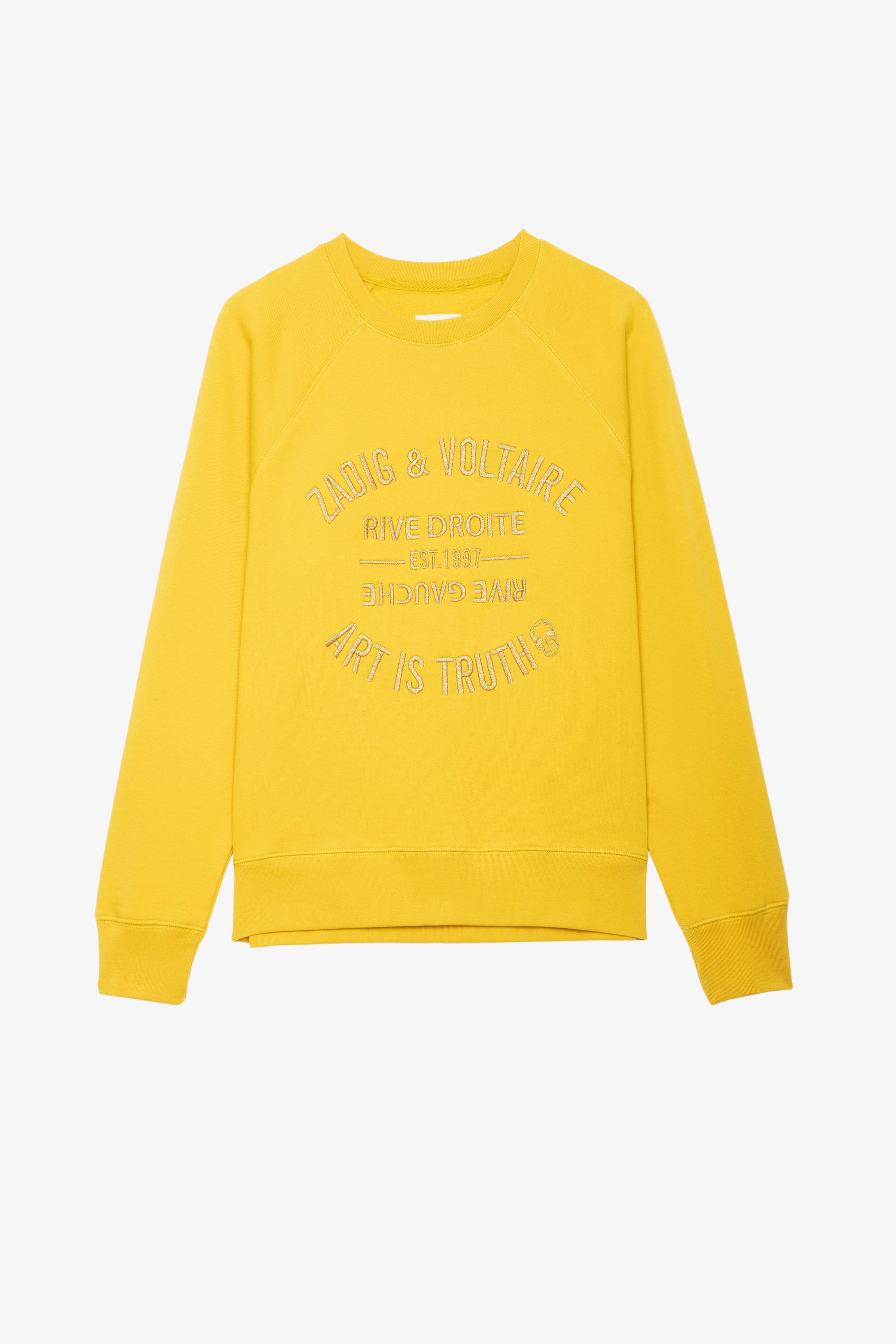 Sweatshirt Upper Blason Bestickt Damen-Sweatshirt aus gelber Baumwolle mit einer Wappenstickerei