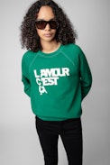 Sudadera Upper L'amour c'est ça - Sudadera de algodón verde con estampado «L'amour C'est Ça» para mujer