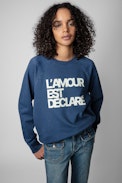 Felpa Upper L'Amour Est Déclaré - Felpa blu in cotone con applicazione "L'amour est déclaré" donna