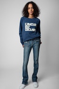 Felpa Upper L'Amour Est Déclaré - Felpa blu in cotone con applicazione "L'amour est déclaré" donna