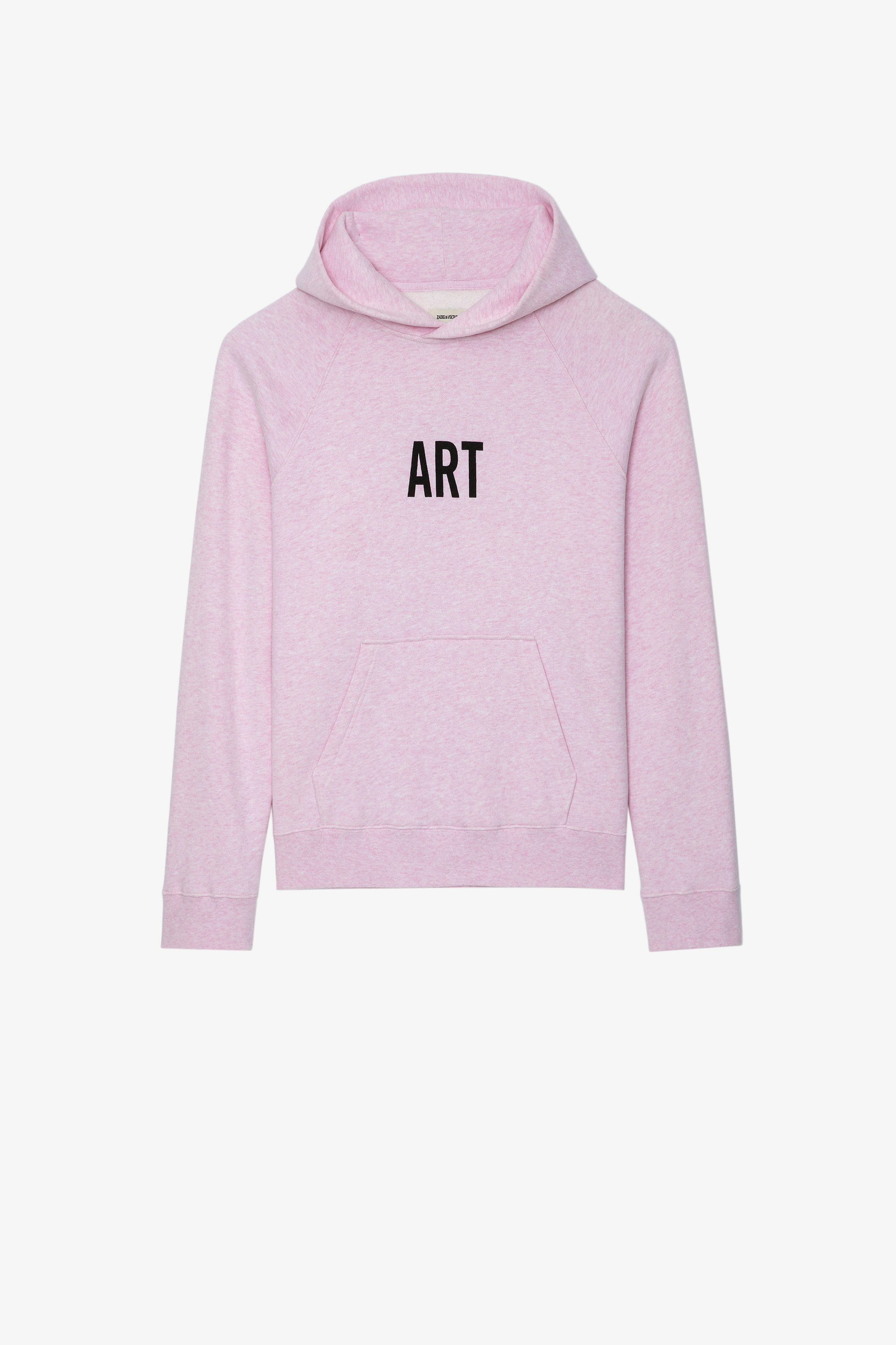Sweatshirt Georgy Photoprint Damen-Kapuzenshirt aus rosa Baumwolle mit Photoprint und den Botschaften „Art“ und „Amour Toujours“