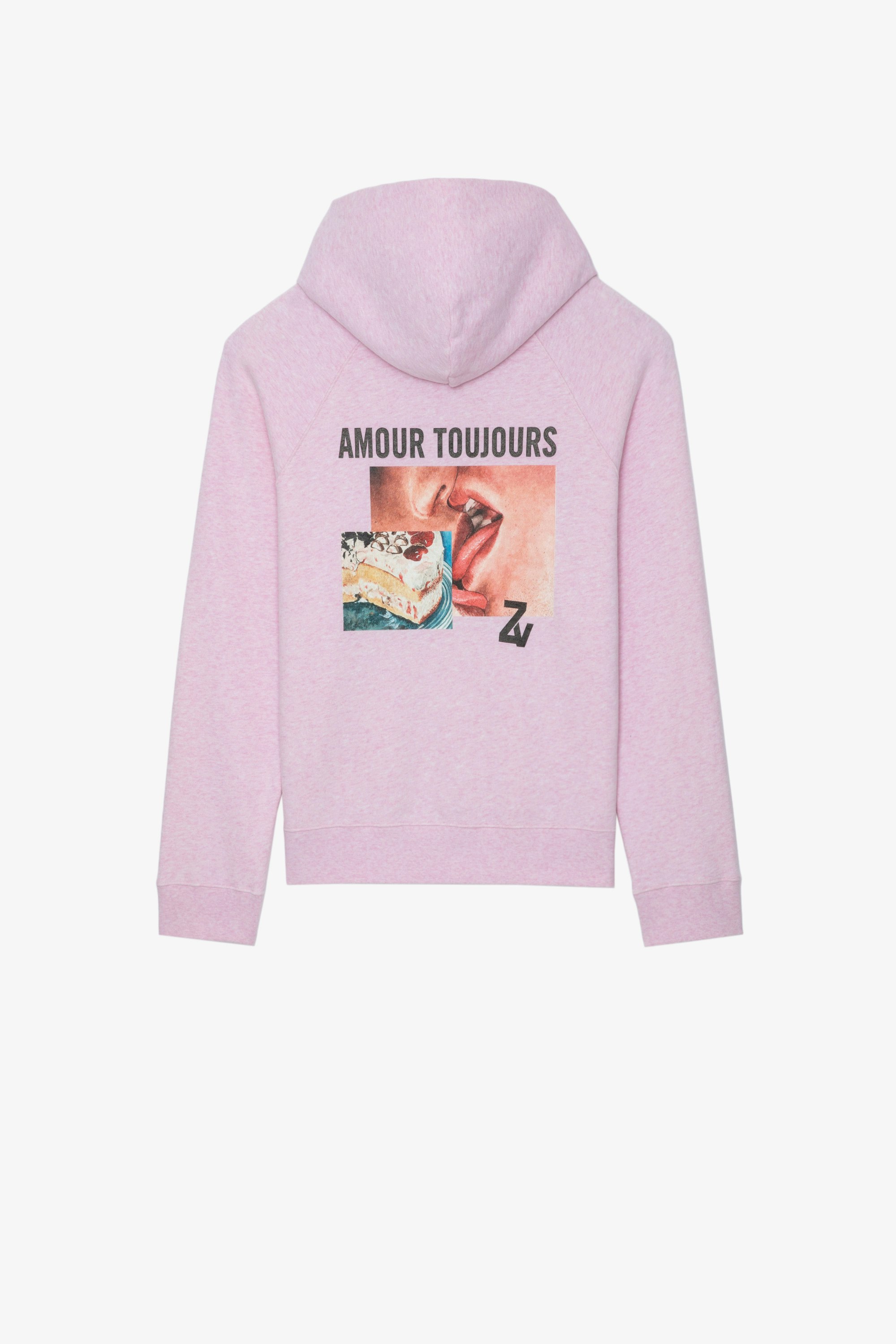 Sweatshirt Georgy Photoprint Damen-Kapuzenshirt aus rosa Baumwolle mit Photoprint und den Botschaften „Art“ und „Amour Toujours“