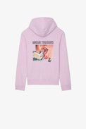 Sudadera Georgy Photoprint - Sudadera con capucha en algodón rosa con estampado fotográfico y mensajes "Art" y "Amour Toujours" para mujer