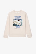 Sudadera Judy Photoprint - Sudadera beige con estampado fotográfico de boca para mujer