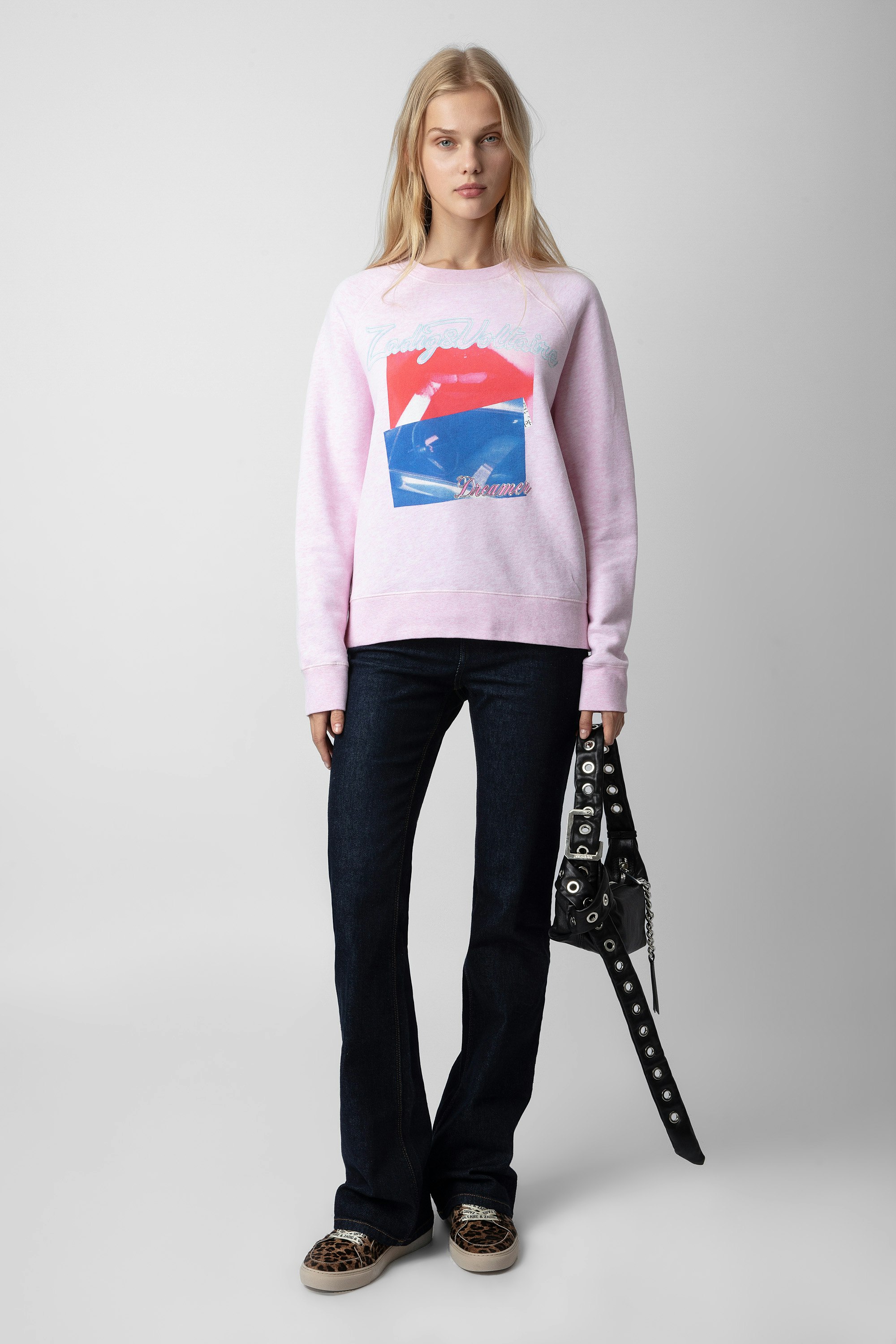 Upper Photoprint Sweatshirt - Women’s pink sweatshirt with photoprint on the front.