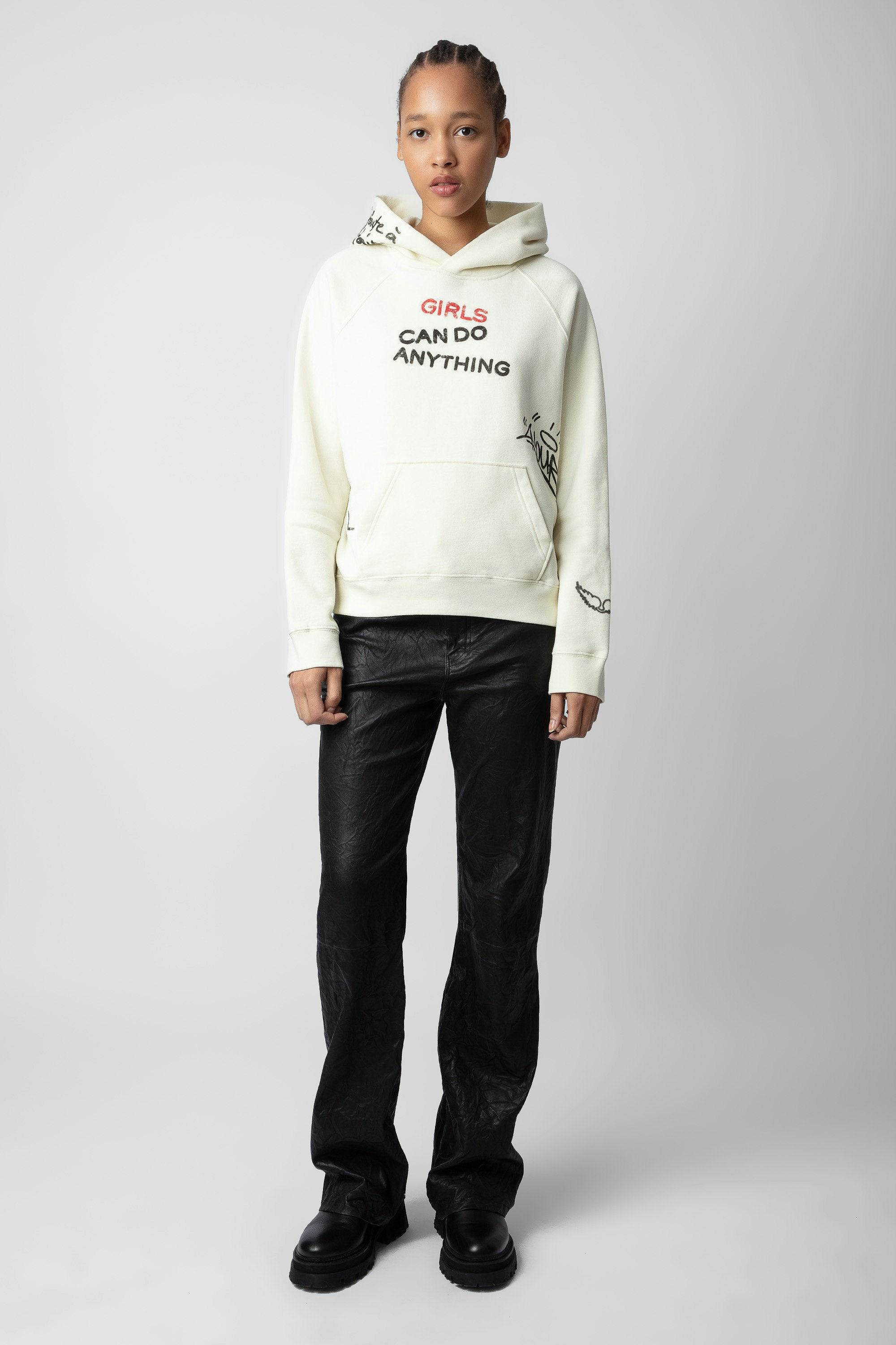 Sweatshirt Georgy - Sweatshirt à capuche écru orné d'imprimés manifesto Zadig&Voltaire.