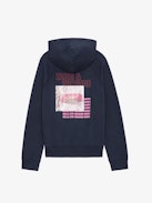 Georgy Photoprint Diamanté Sweatshirt - Navy blue loose-fitting hooded fleece sweatshirt with wing print on front and diamanté photoprint on back.