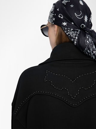 Milly Zip Up Sweatshirt - Women's black zip up sweatshirt with western inspired studded details on back.