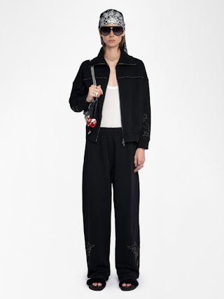 Milly Zip Up Sweatshirt - Women's black zip up sweatshirt with western inspired studded details on back.