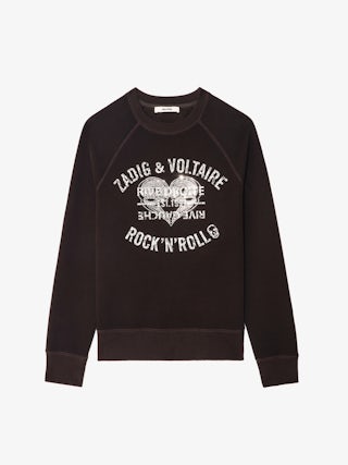 Upper Sweatshirt - Bold, effortless, and unapologetically Zadig. This chocolate brown sweatshirt is stamped with our signature ROCK 'N' ROLL manifesto and Rive Droite insignia in striking contrast print. A rebellious classic with a touch of Parisian edge—wear it your way, always.