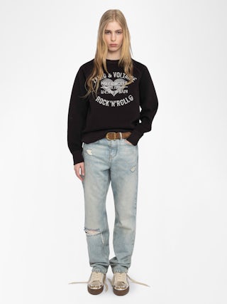 Upper Sweatshirt - Bold, effortless, and unapologetically Zadig. This chocolate brown sweatshirt is stamped with our signature ROCK 'N' ROLL manifesto and Rive Droite insignia in striking contrast print. A rebellious classic with a touch of Parisian edge—wear it your way, always.