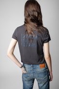 L'amour est déclaré Henley T-shirt - Carbon cotton T-shirt with Henley neckline and “L'amour est déclaré” in diamanté on the back