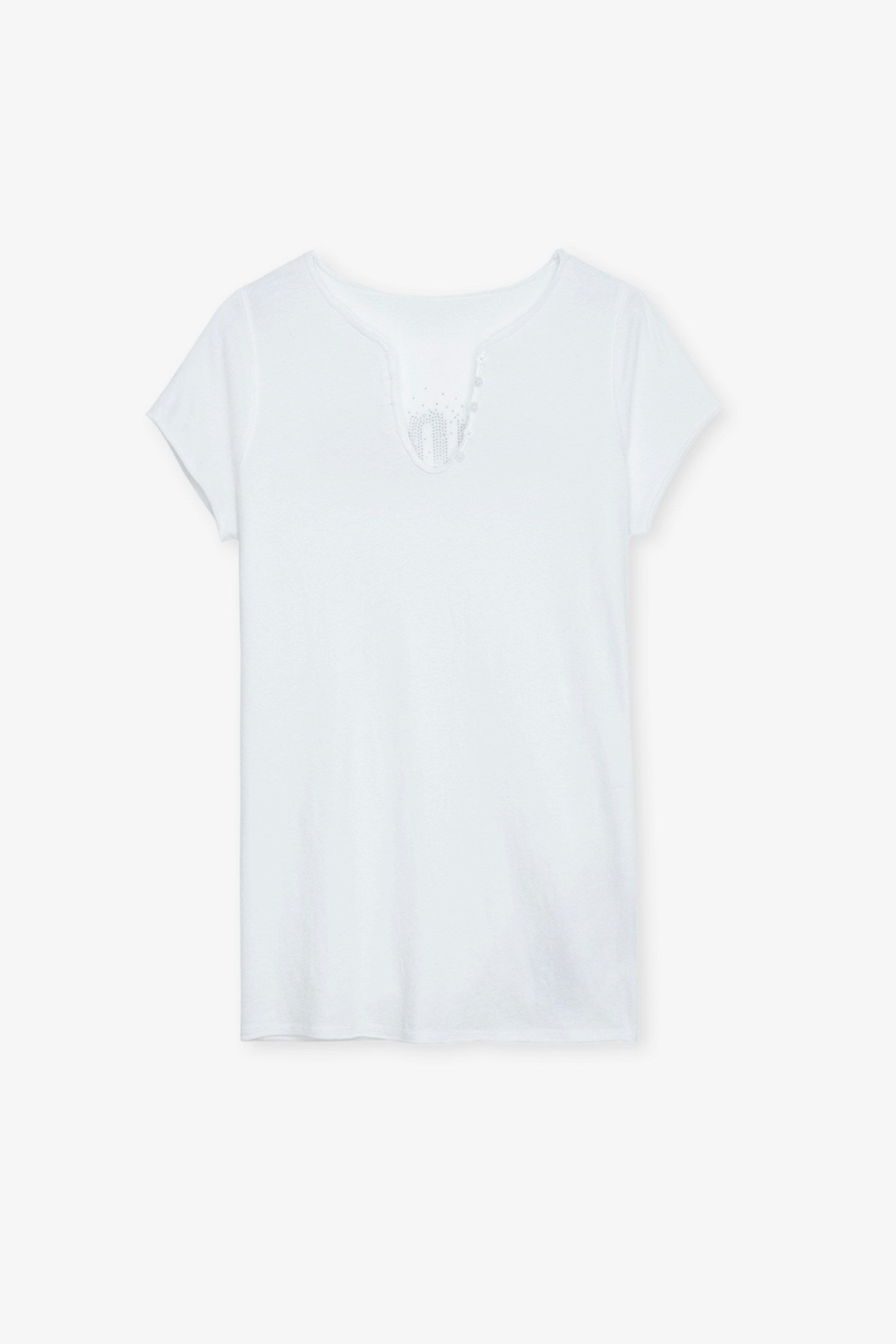 Amour Strass Henley T-shirt - Women’s white cotton Henley T-shirt with diamanté “Amour” slogan on the back.
