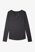 C’est La Faute À Voltaire Henley T-shirt - Women’s grey cotton Henley T-shirt with skull and floral embroidery.