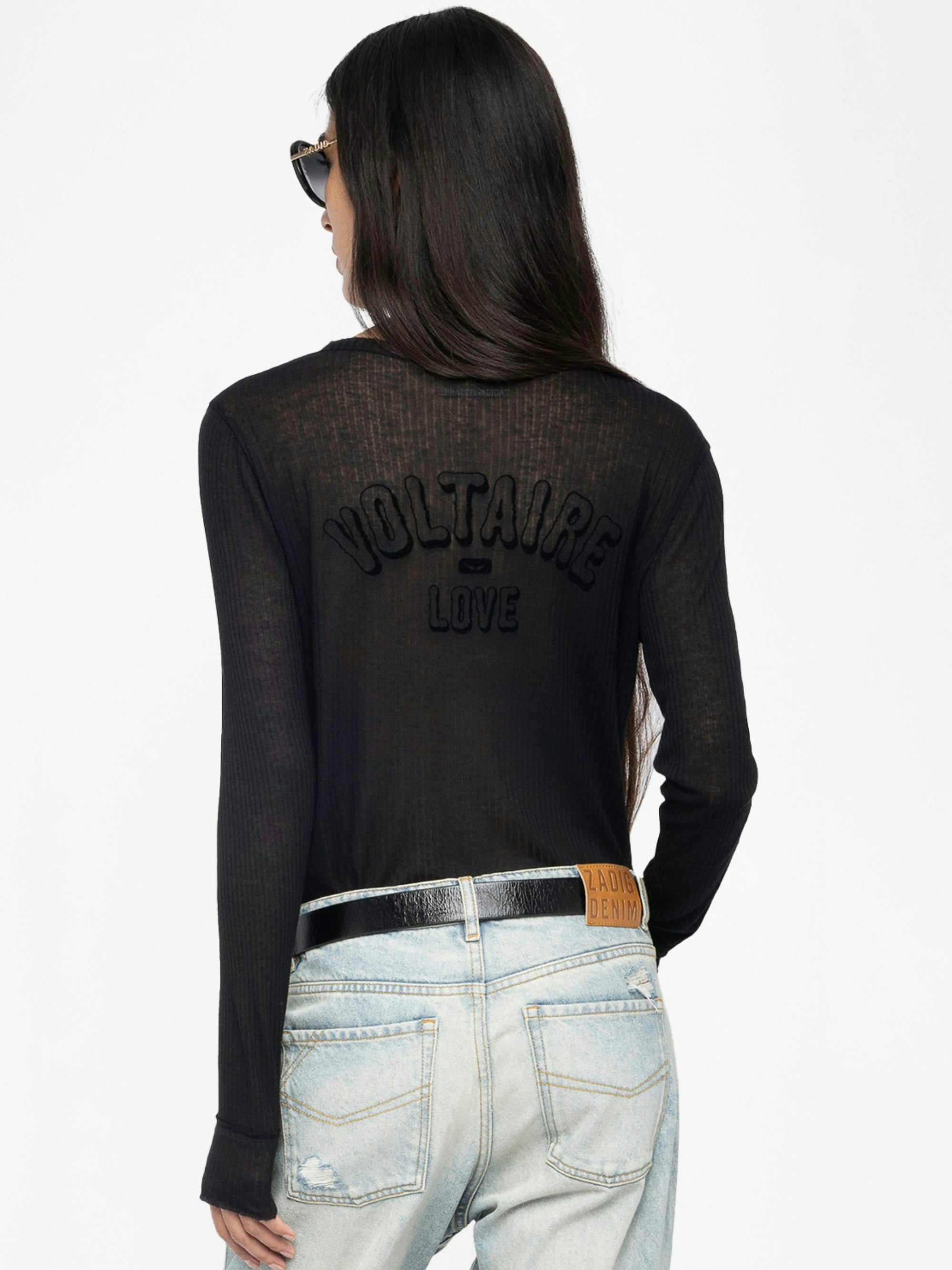 Tani Henley T-shirt - Long-sleeved Henley T-shirt with print on the back.