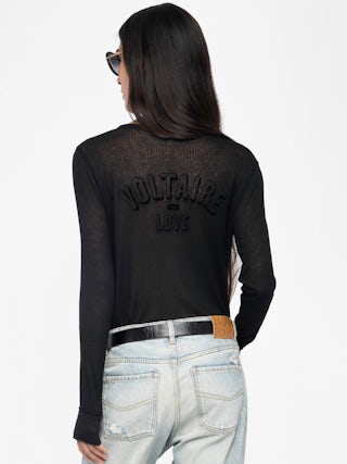 Henley T-shirt Tani - Long-sleeved Henley T-shirt with print on the back.