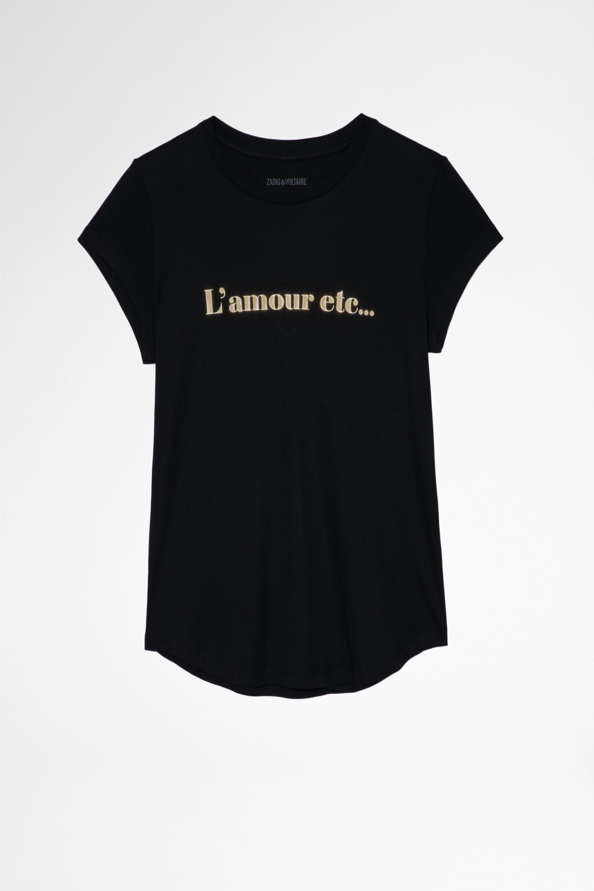 Woop L'amour etc Ｔシャツ Women's white cotton t-shirt with Love etc print. Made with fibers from organic farming.