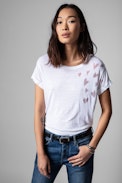 Camiseta Anya Heart - Camiseta blanca de mujer con corazones de strass