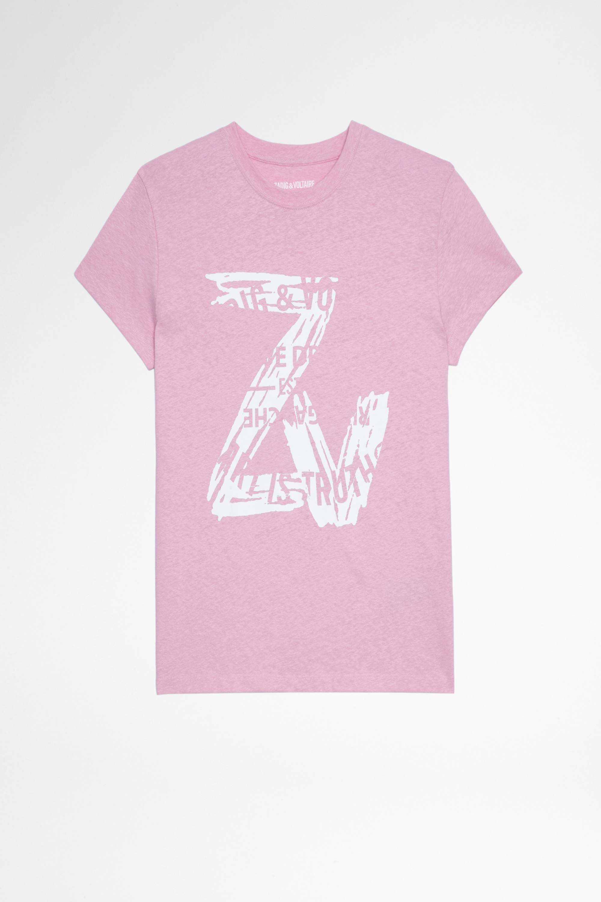Camiseta Zoe ZV New Blason  Camiseta de algodón rosa pálido con impresión ZV para mujer 
