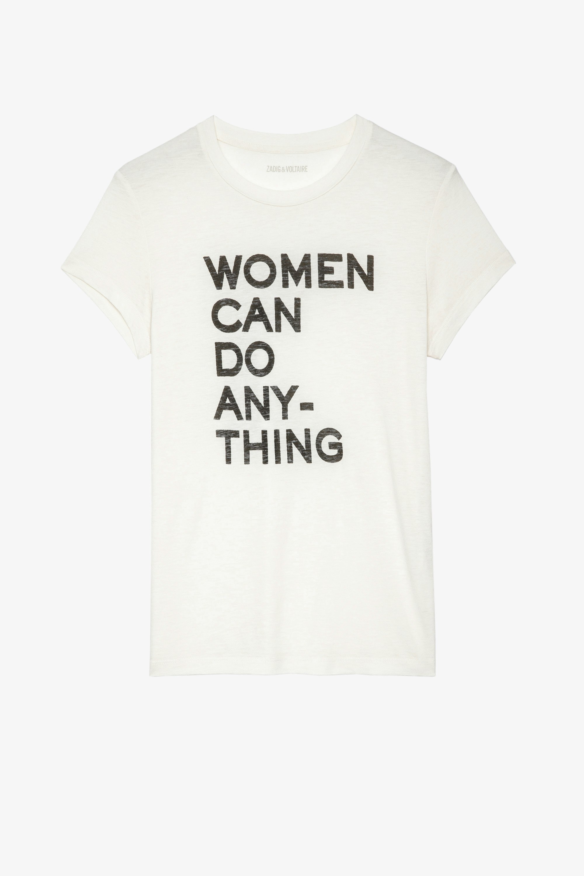 T-shirt Walk Women can do anything T-shirt aus beigefarbener Baumwolle „Women can do anything“ für Damen