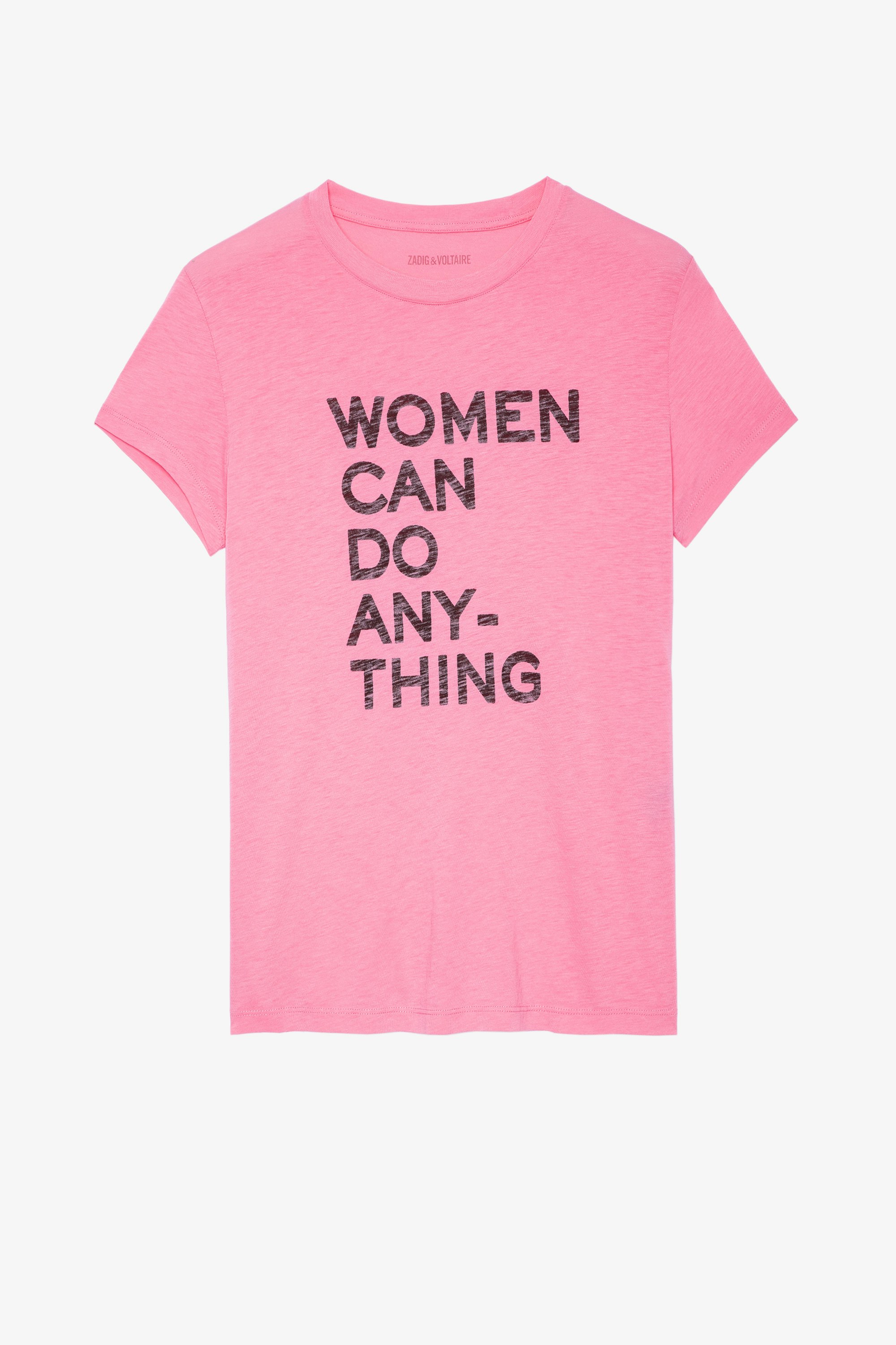 Walk Women can do anything T-shirt Women's pink cotton T-shirt with 'Women can do anything' slogan