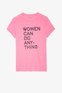 T-shirt Walk Women can do anything - T-shirt aus rosafarbener Baumwolle „Women can do anything“ für Damen