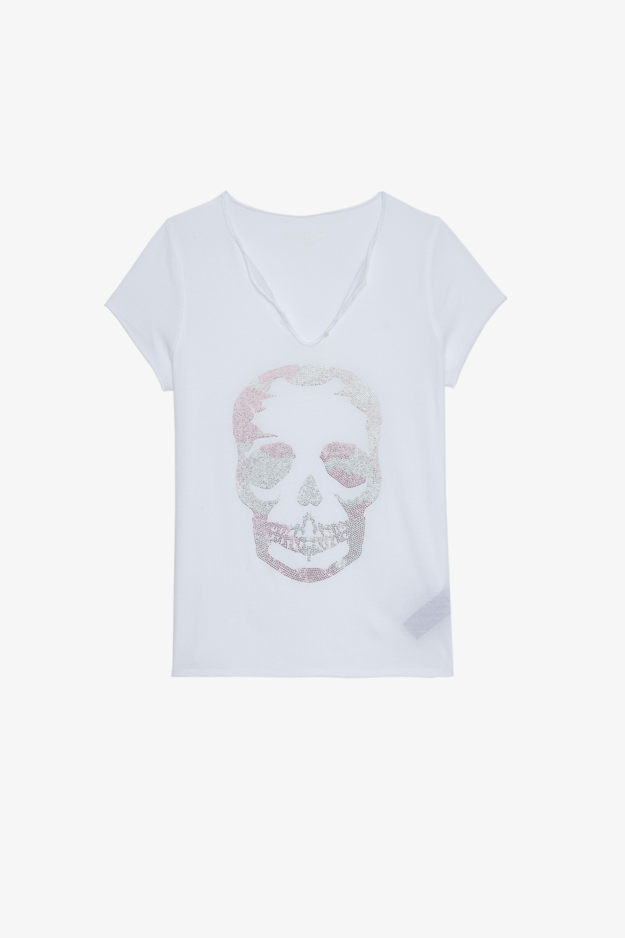 Camo Skull Strass T-Shirt - Women's t-shirt with diamante skull detail on front.