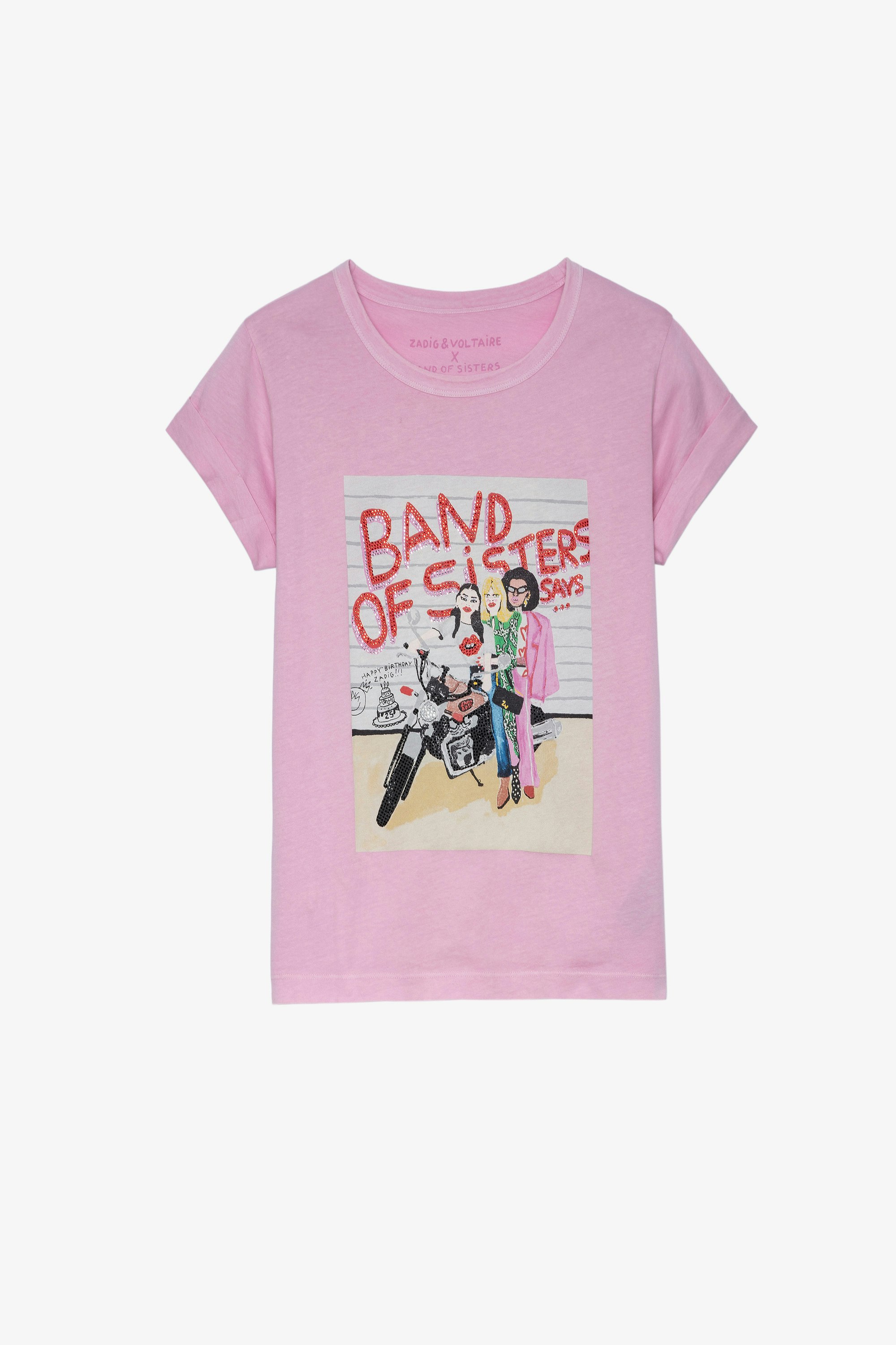 Camiseta Anya Band of Sisters Camiseta de mujer de algodón rosa con estampado Band of Sisters 