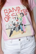 Camiseta Anya Band of Sisters - Camiseta de mujer de algodón rosa con estampado Band of Sisters