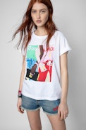 Camiseta Anya Band of Sisters - Camiseta de mujer de algodón blanco con estampado Sisters Band of amour