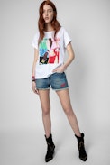 Camiseta Anya Band of Sisters - Camiseta de mujer de algodón blanco con estampado Sisters Band of amour