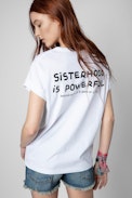 Camiseta Anya Band of Sisters - Camiseta de mujer de algodón blanco con estampado Sisters Band of amour