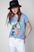 Camiseta Anya Band of Sisters - Camiseta de mujer de algodón azul celeste Band of Sisters Shoes