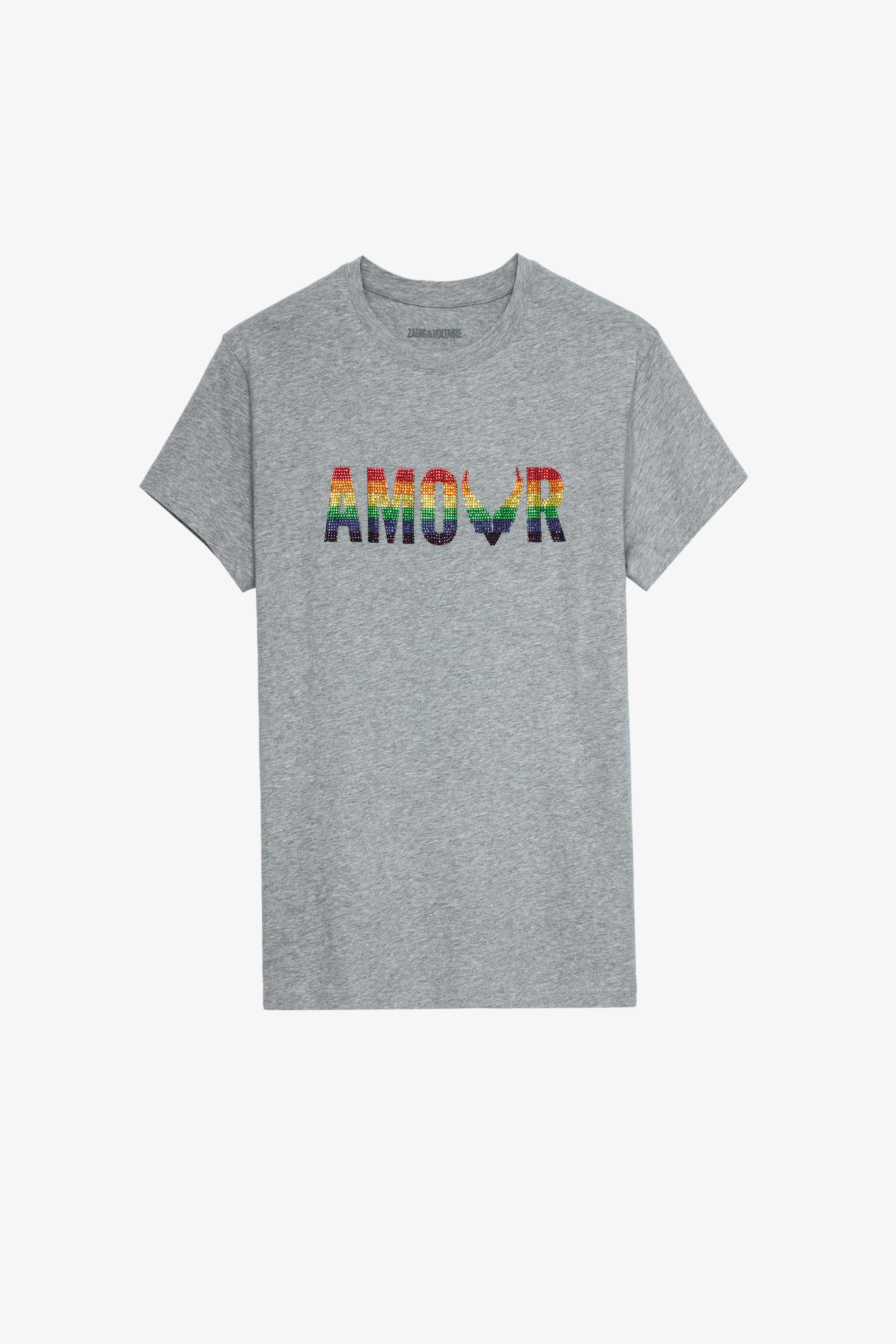 T-Shirt Zoe Amour Wings T-shirt en coton gris chiné imprimé Amour multicolore Femme