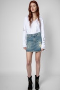 Band of Sisters Henley T-shirt - Women’s white marl motorbike Band of Sisters print T-shirt with Henley collar