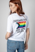 T-shirt Tommy Amour Wings - T-shirt in cotone bianco con stampa Amour multicolore da donna.