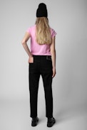Skinny L'amour est déclaré T-shirt - Women’s pink cotton T-shirt with diamanté “Love is declared” appliqué