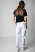 Atia Dots Linen T-shirt - Women’s black linen T-shirt with crystal embellishment