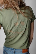 Camiseta Story Fishnet Skull Cross - Camiseta de algodón caqui de manga corta con diseño Skull en la espalda para mujer