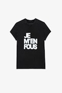 T-Shirt Zoe - Damen-T-Shirt aus schwarzer Baumwolle mit der Aufschrift „Je m'en fous“