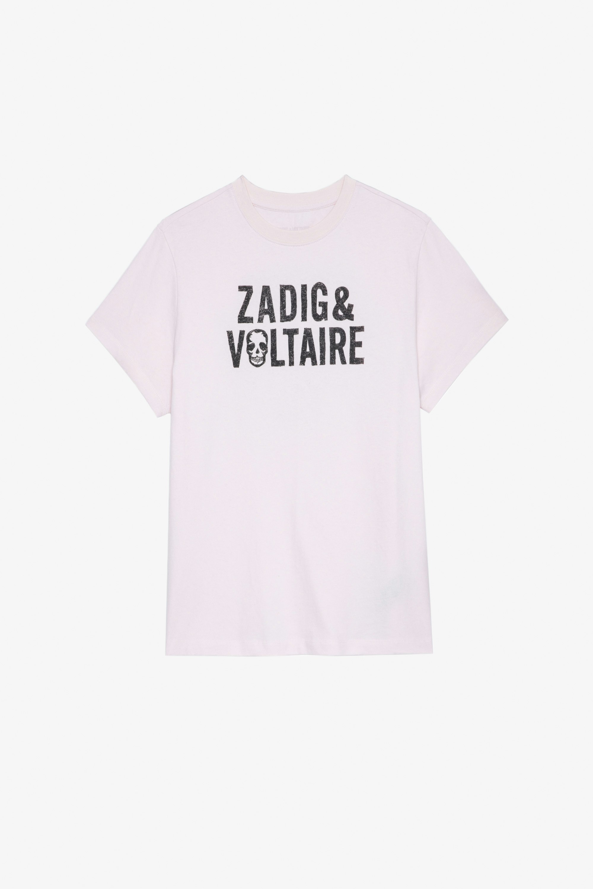 Camiseta Omma Camiseta de algodón color rosa claro con firma ZV en la parte delantera y mensaje en la espalda Mujer